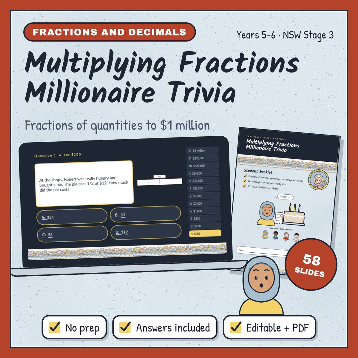 Fractions of Quantities Millionaire Trivia Game (Multiplying Fractions), Years 5–6 preview 1