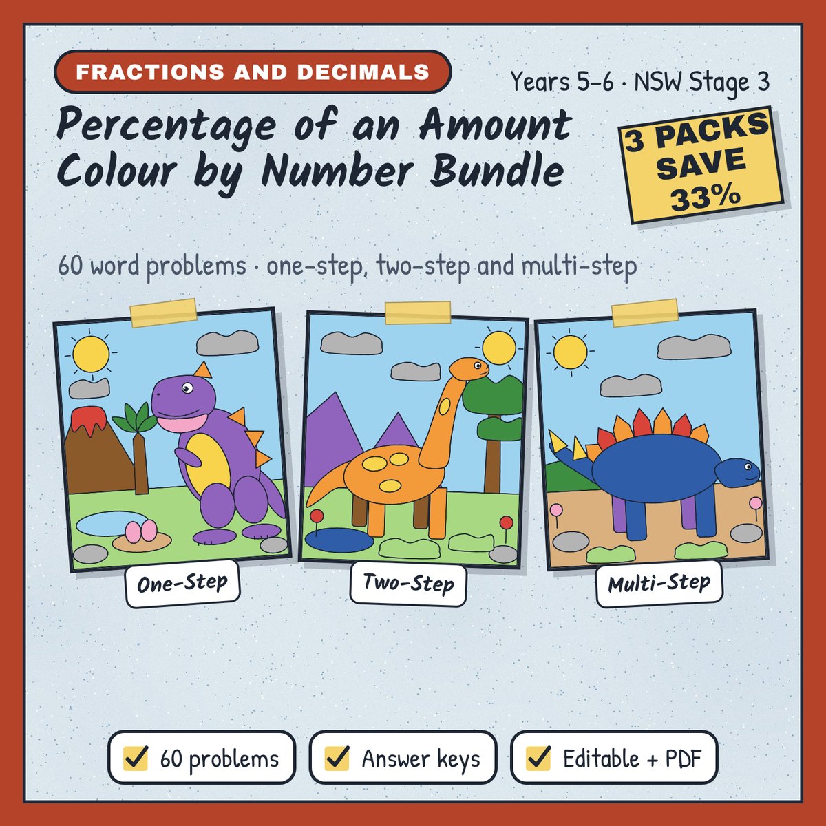 Percentage of an Amount Colour by Number Bundle | One-Step, Two-Step, Multi-Step Word Problems | Years 5–6 preview 1