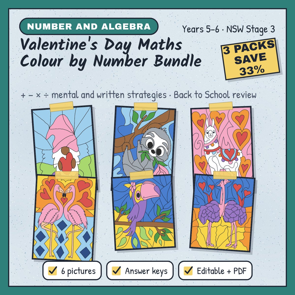 Valentine's Day Maths Colour by Number Bundle | +, −, ×, ÷ Mystery Pictures | Back to School Review | Years 5–6 preview 1